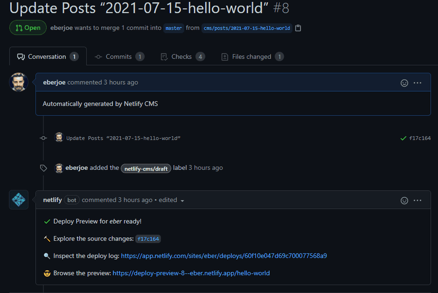 Netlify bot generating a preview page